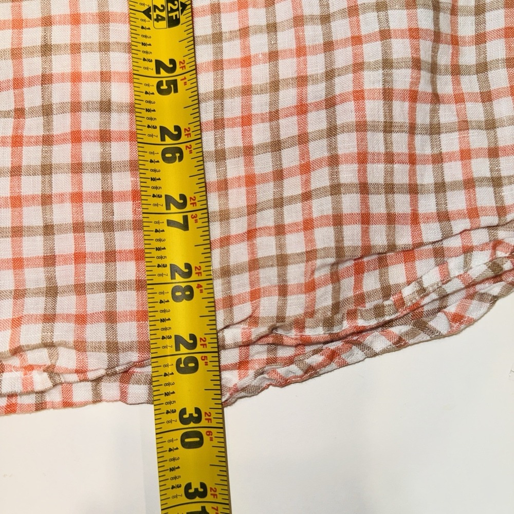 Toscano Patrick Assaraf Men's M Linen Shirt Orange Plaid Gingham Long Sleeve - Picture 5 of 7